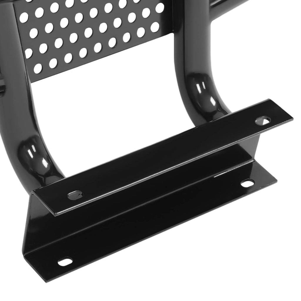 Front bumper brush guard bracket, black powder-coated steel with mounting holes