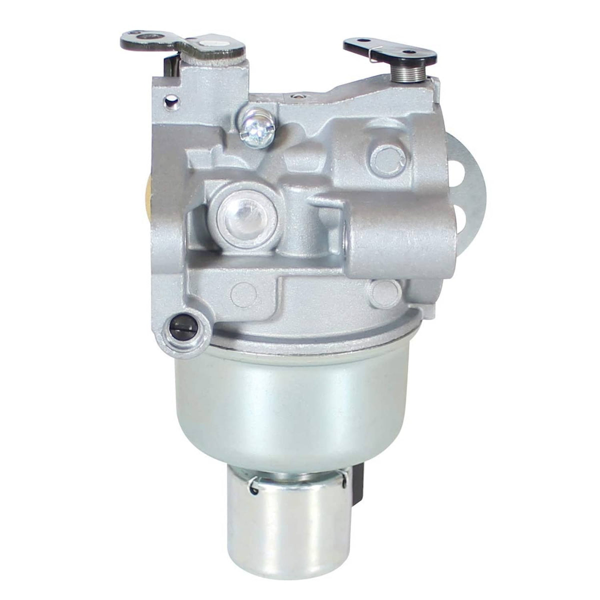 Carburetor with side ports and mounting holes, silver aluminum casing