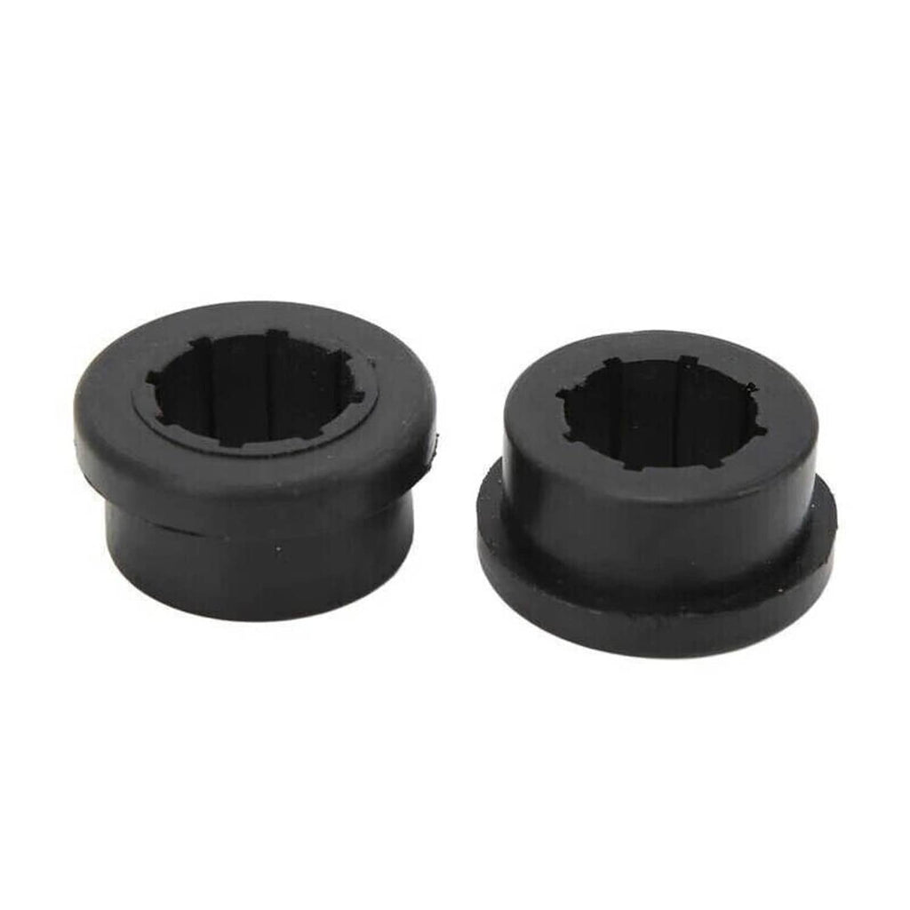 Lower control arm bushing kit, close-up of black rubber bushings with splined inner bore