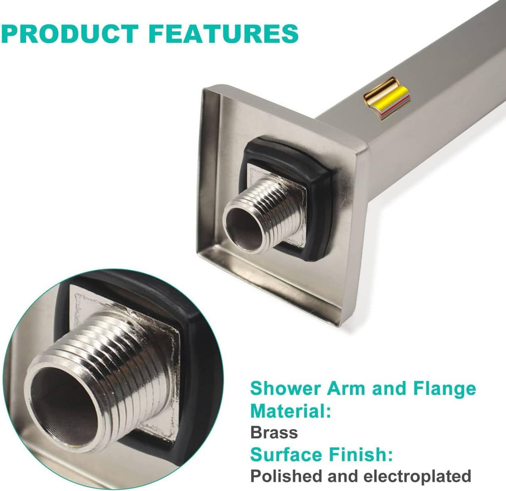 Brass shower arm and flange with polished electroplated finish and threaded connection port