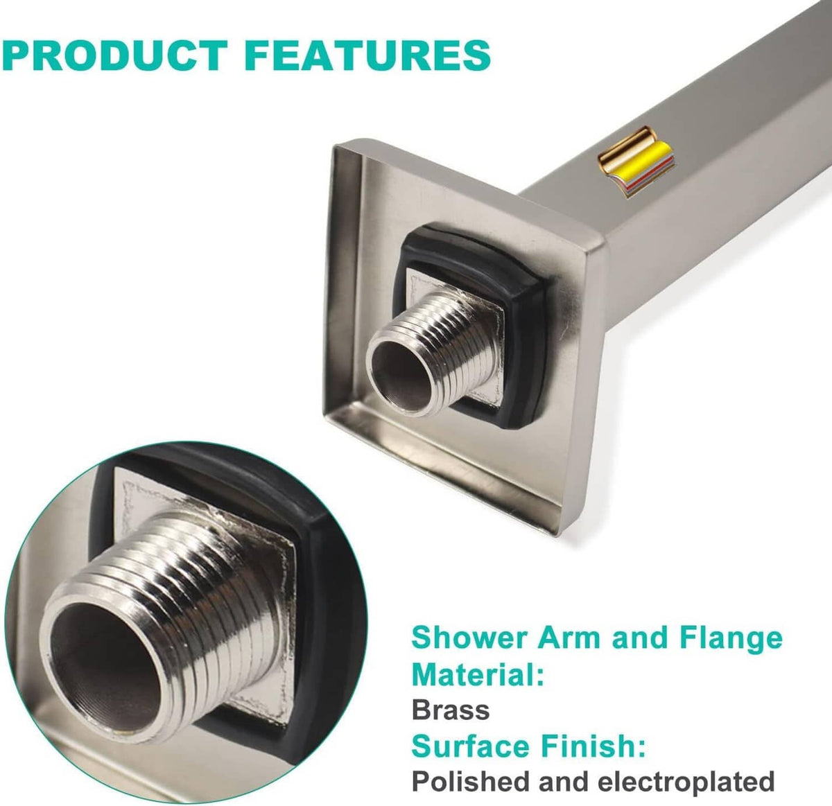 Brass shower arm and flange with polished electroplated finish and threaded connection port