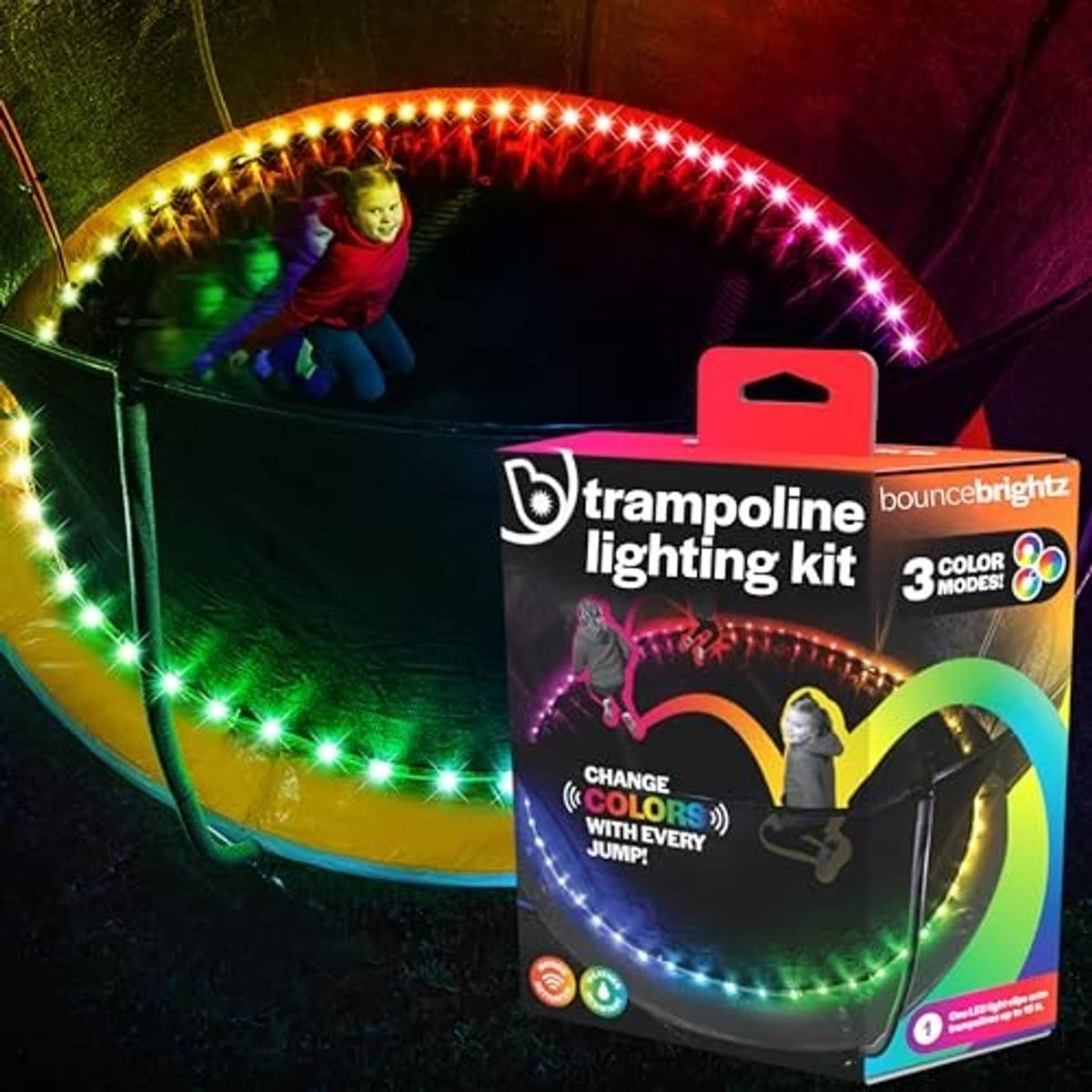 Bouncebright trampoline lighting kit package with LED light string and three color modes