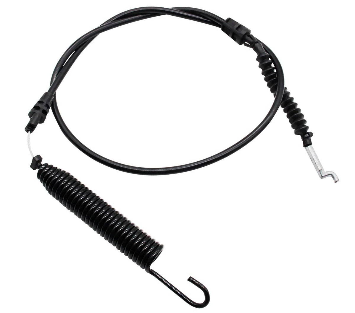Black PTO cable with coiled spring and two connector ends