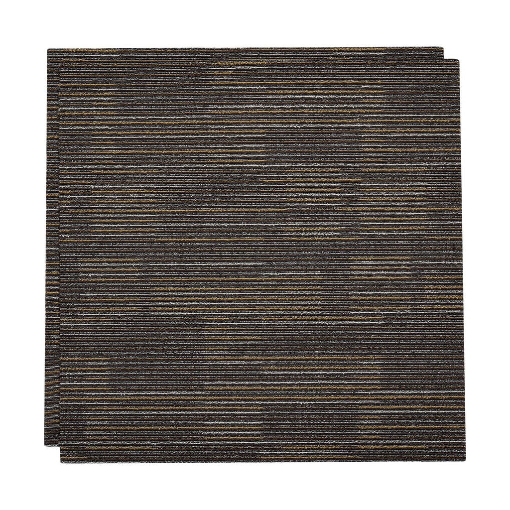 Square carpet tile with gray and brown striped weave, even straight edges