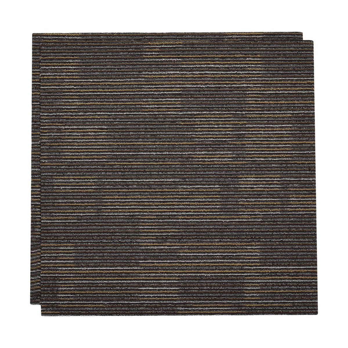 Square carpet tile with gray and brown striped weave, even straight edges