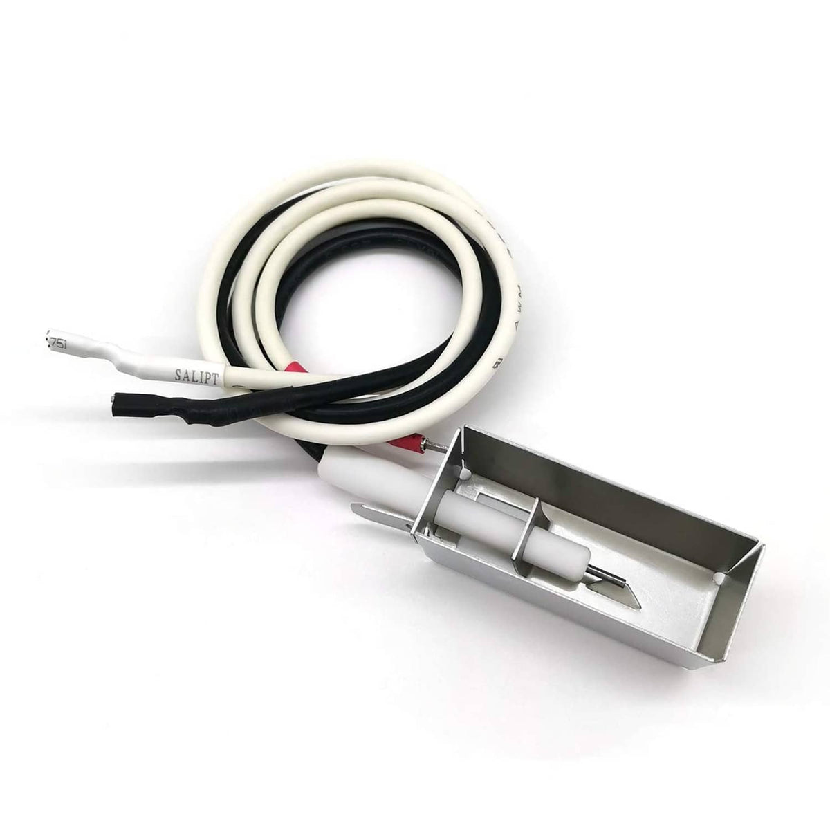 Igniter wiring harness with white/black cables and metal mounting block