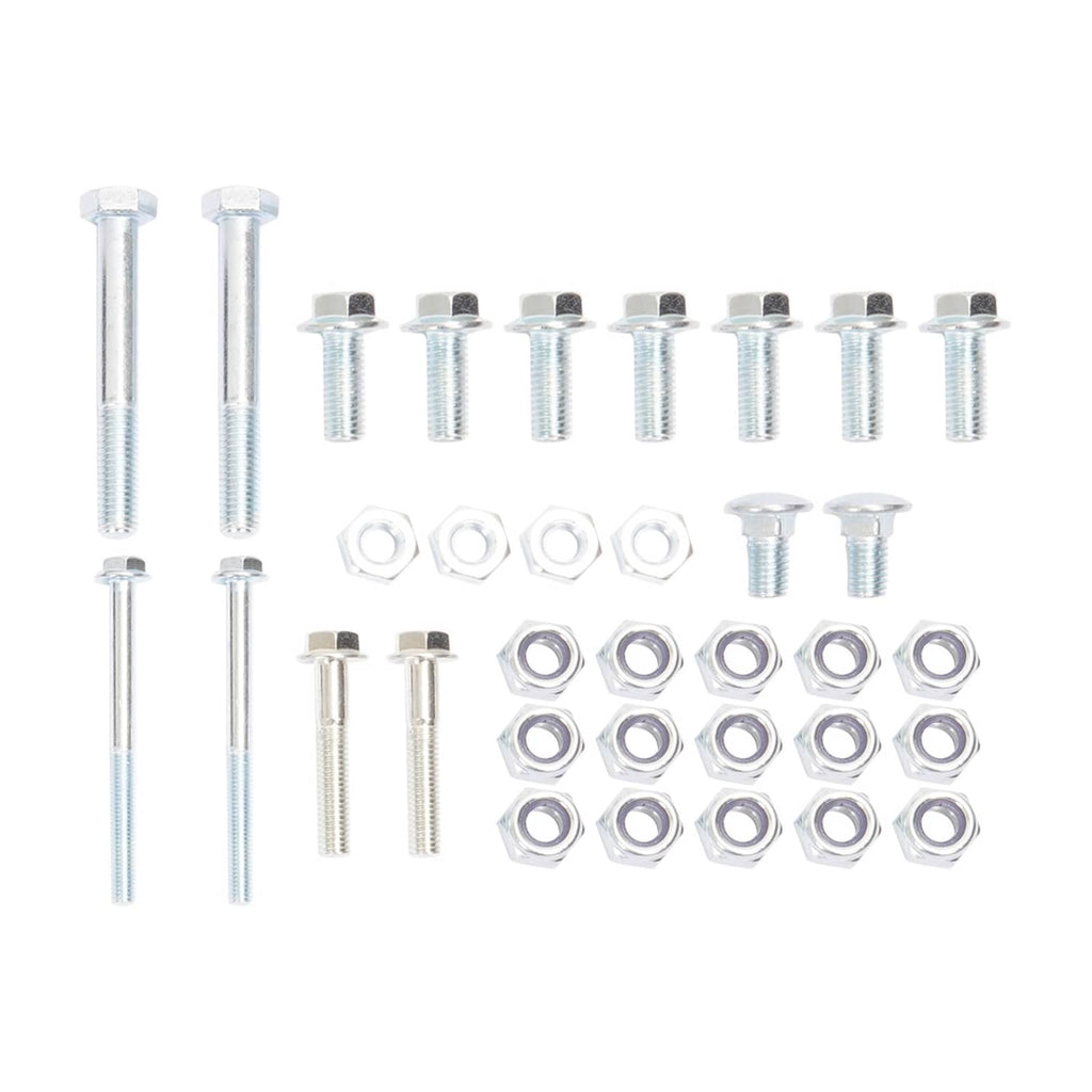 Hardware kit with silver bolts, screws, and nuts for trimmer rack holder