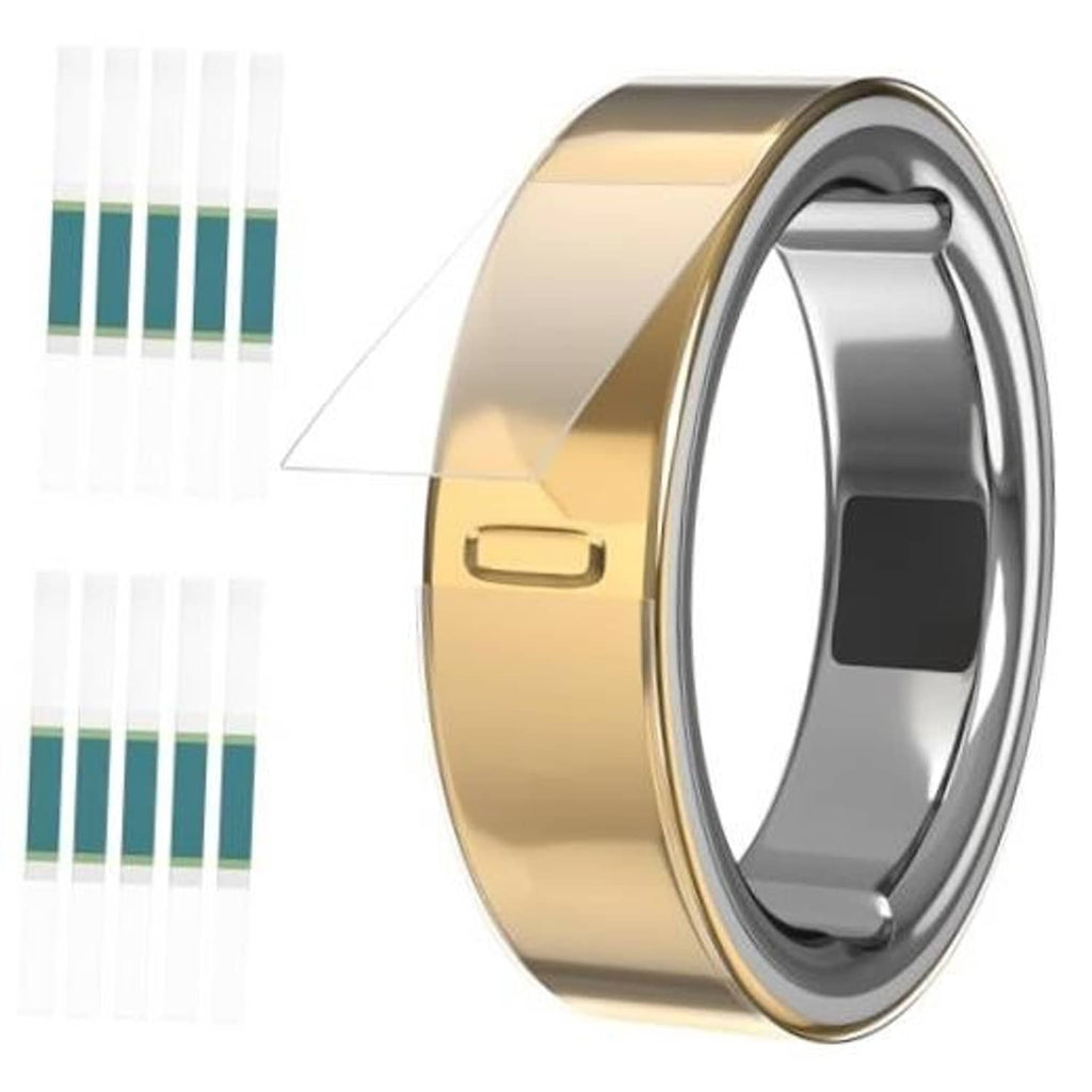 Ultra-thin transparent protector film for Oura Ring, side view on silver ring with clear cover