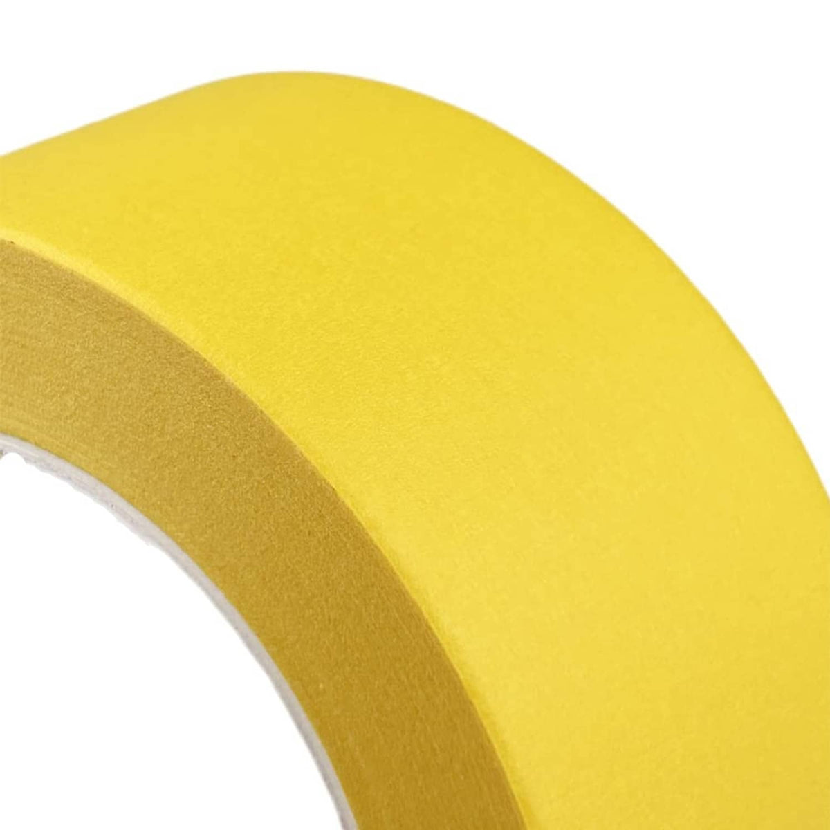 Close-up of yellow masking tape surface with visible woven paper texture