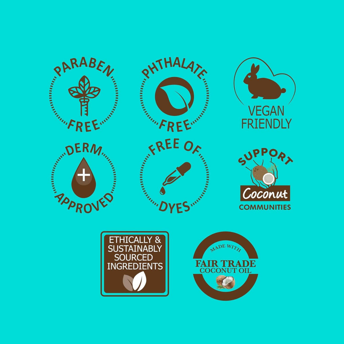 Palmer's Brazilian Coco Cream icons: paraben-free, phthalate-free, vegan-friendly