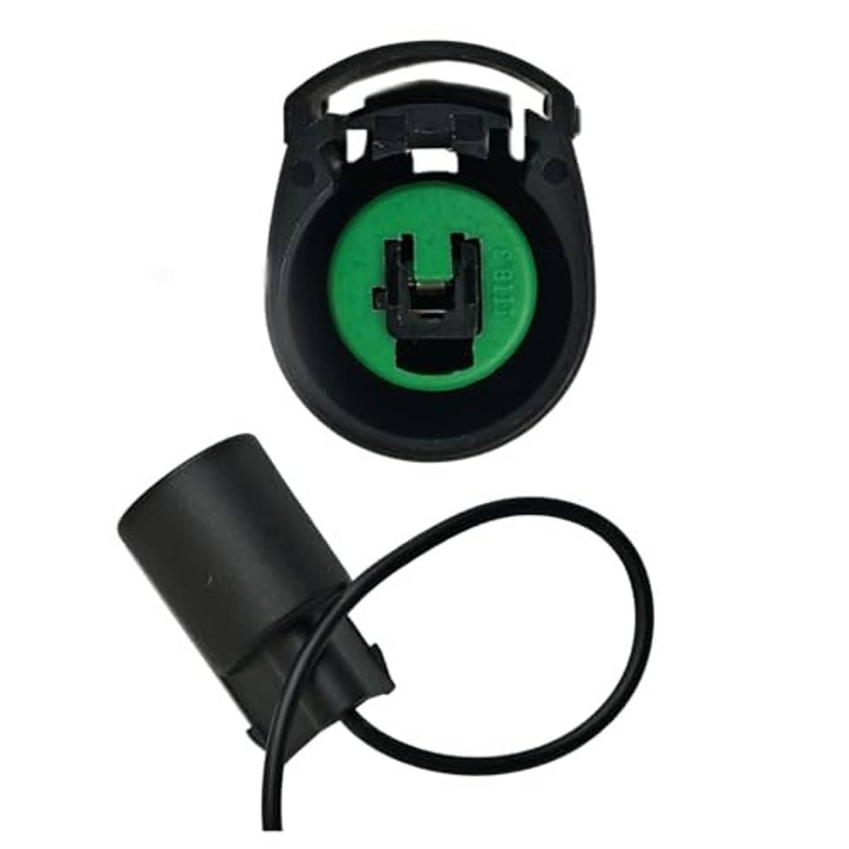 AC compressor connector pigtail plug with black wire leads and green contact insert