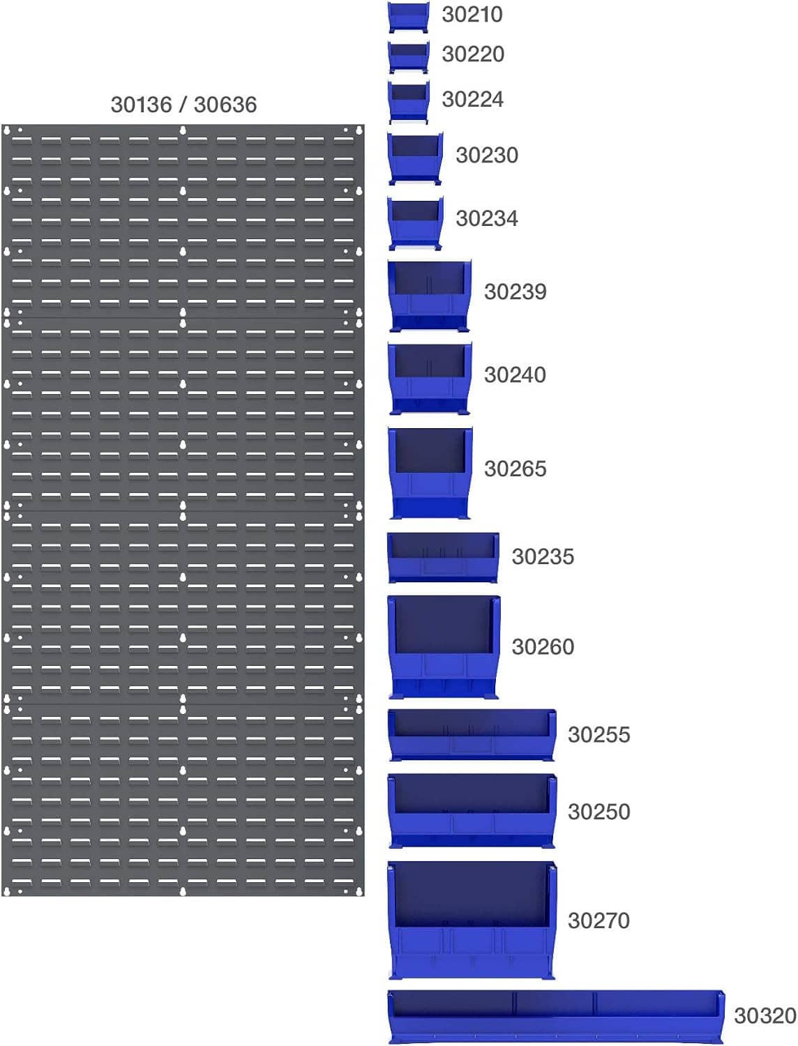 Louvered wall panel color chart with blue bin model swatches and numbers