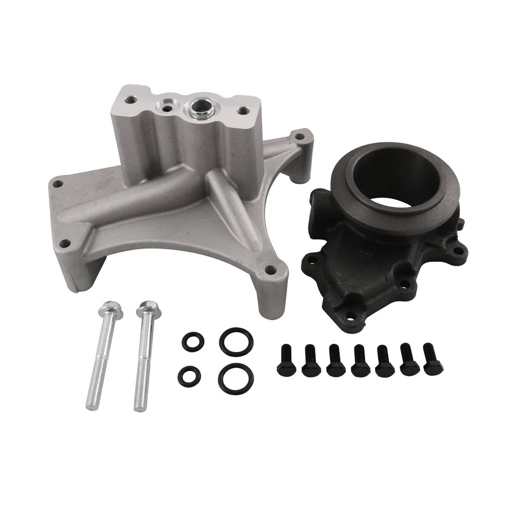 Turbo pedestal and exhaust housing kit with bolts, silver pedestal and black outlet flange