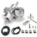 Adjustable fuel pressure regulator kit with 0–140 psi gauge, black hoses, and fittings