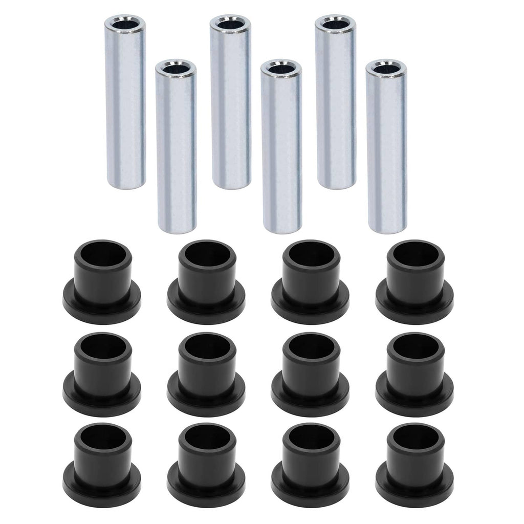 Leaf spring bushing set with black bushings and silver sleeves in a bundle