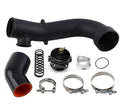 Black silicone intake pipe kit with blow-off valve, spring, and stainless hose clamps