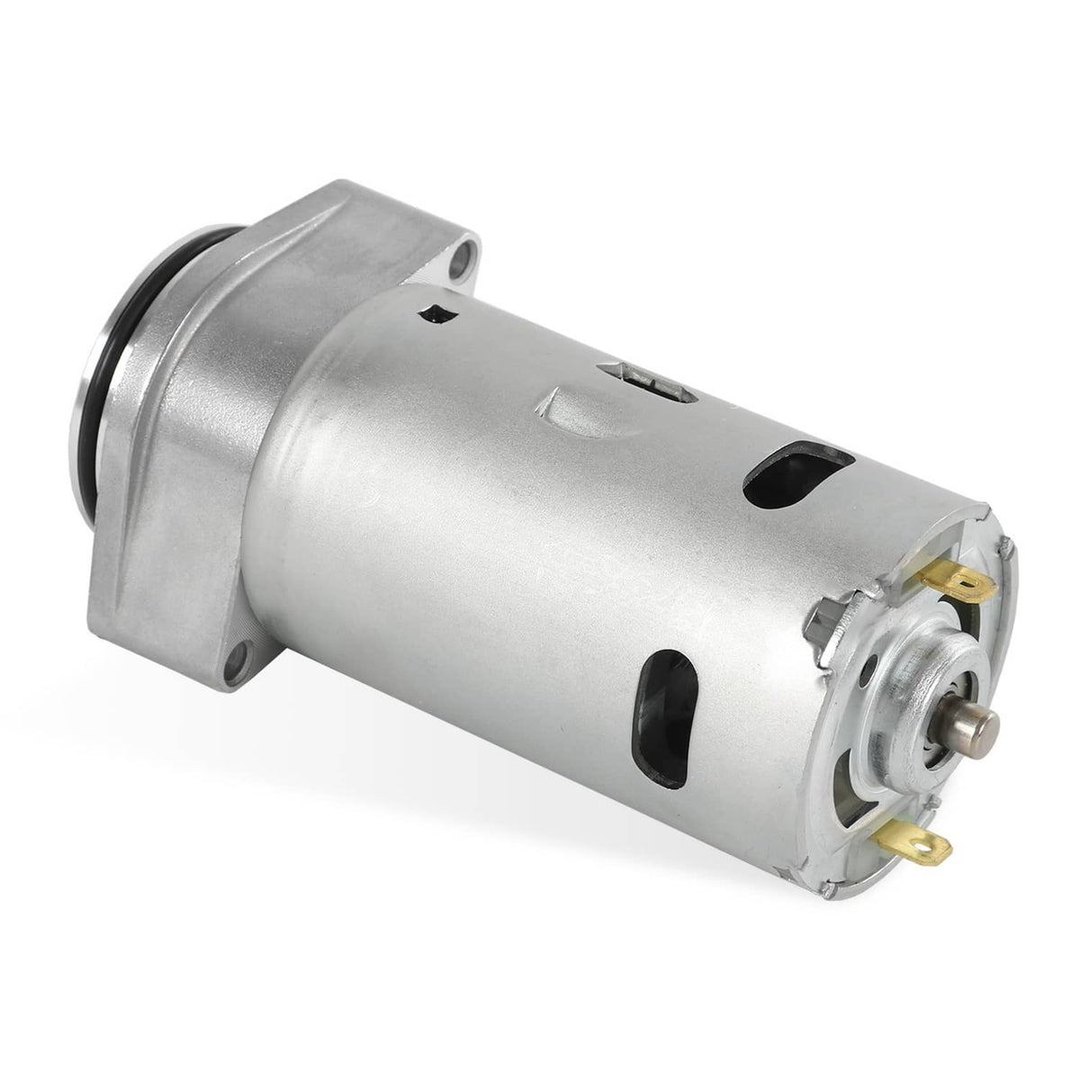 Hydraulic liftgate pump motor with metal housing and front shaft connector