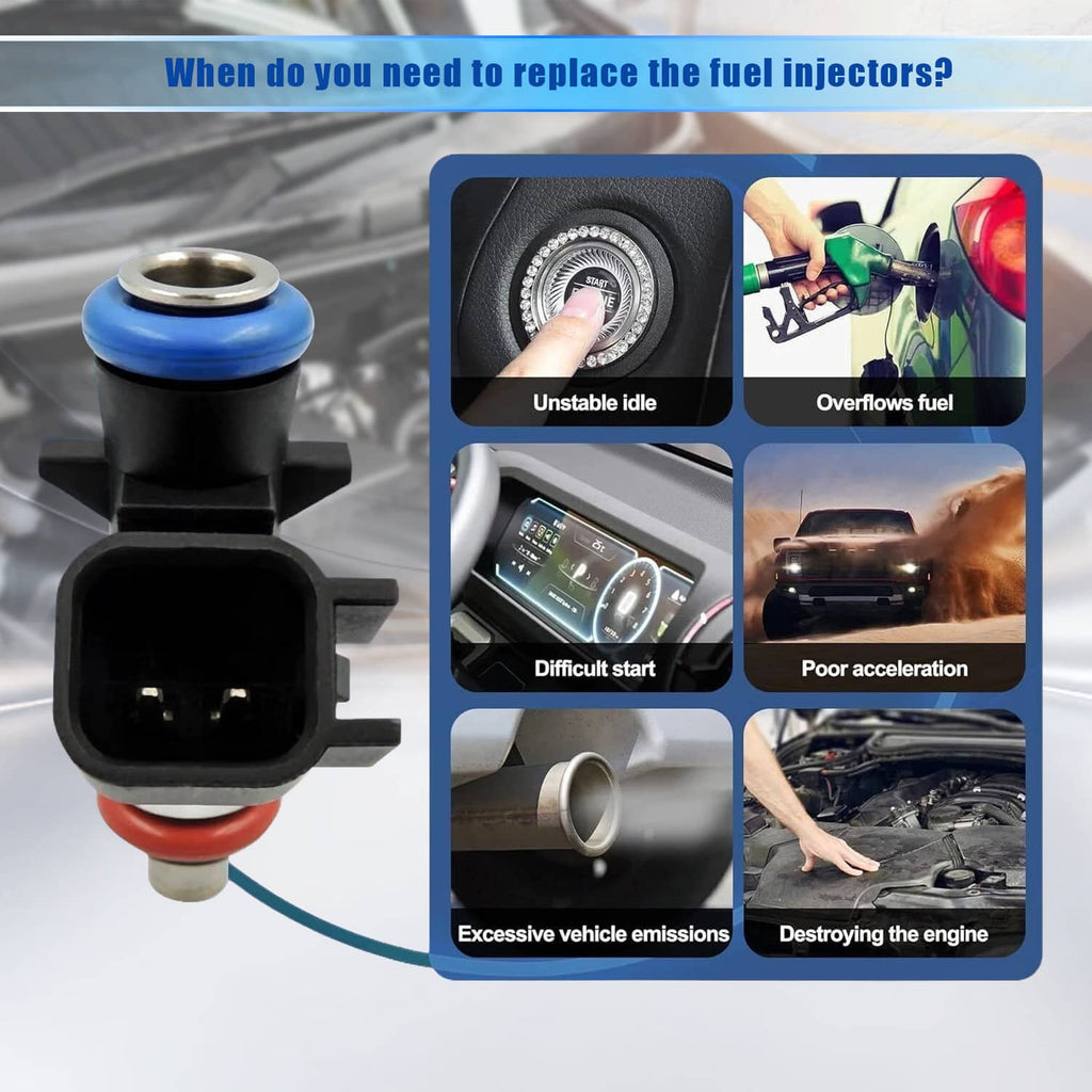 Fuel injector with black electrical connector, blue top insulator, and red-orange seal base