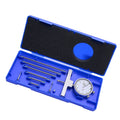 Depth gauge micrometer set in blue case with dial gauge, rods, and probe pieces