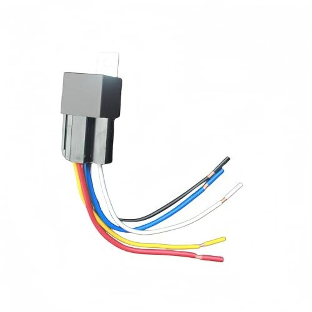 Automotive relay module with bundled colored wires and two crimp spade ends