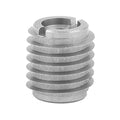 Stainless steel threaded insert with flanged spiral ridges and center hole