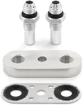 Transmission cooler line adapter plate with two 6AN fittings and black sealing rings