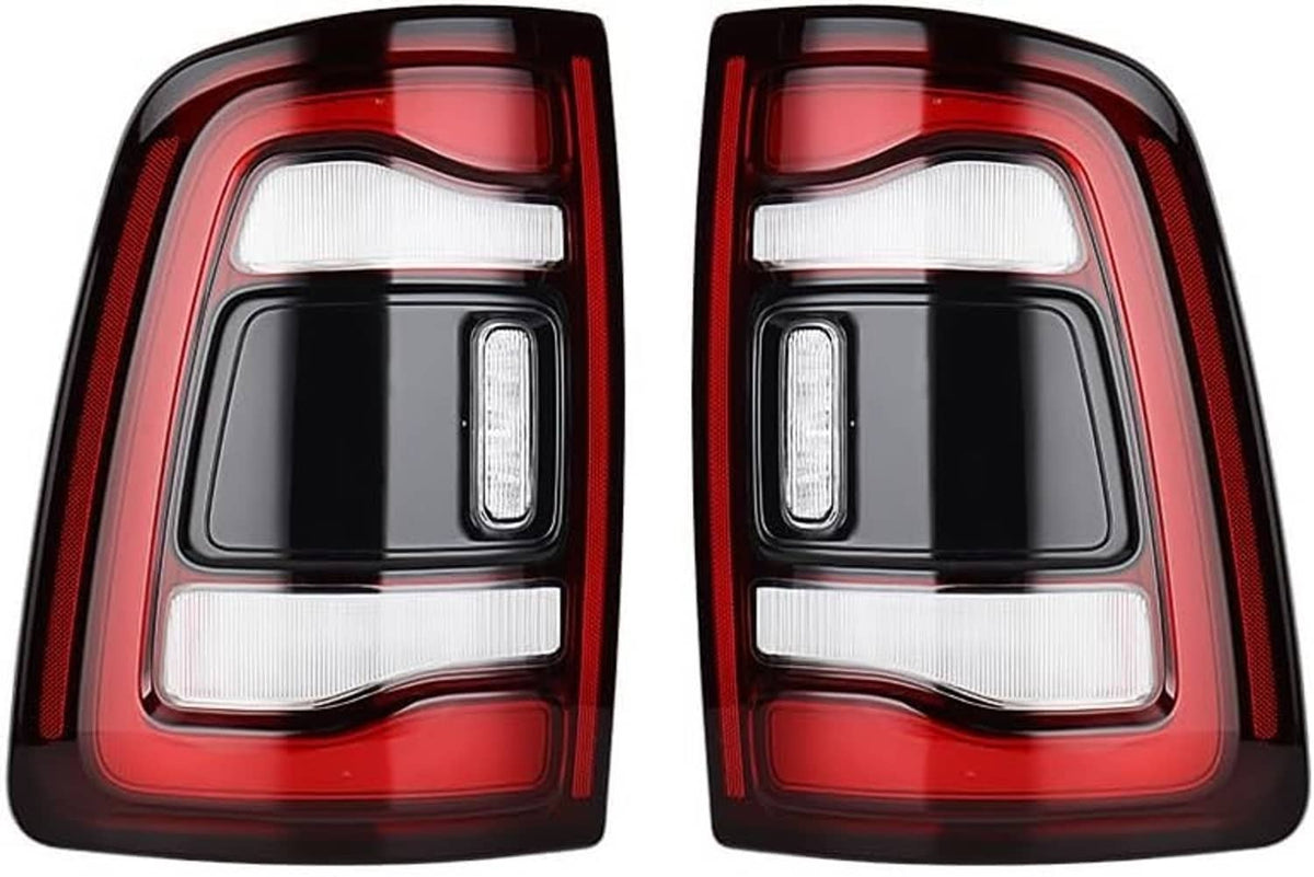 Two red LED tail lights with clear vertical and horizontal light segments.