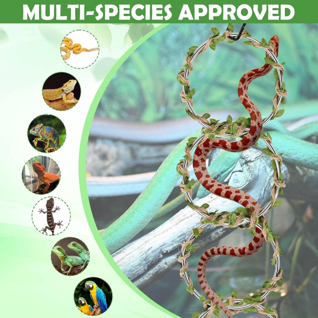 Snake climbing enrichment links with red-striped body pattern for terrarium decoration.