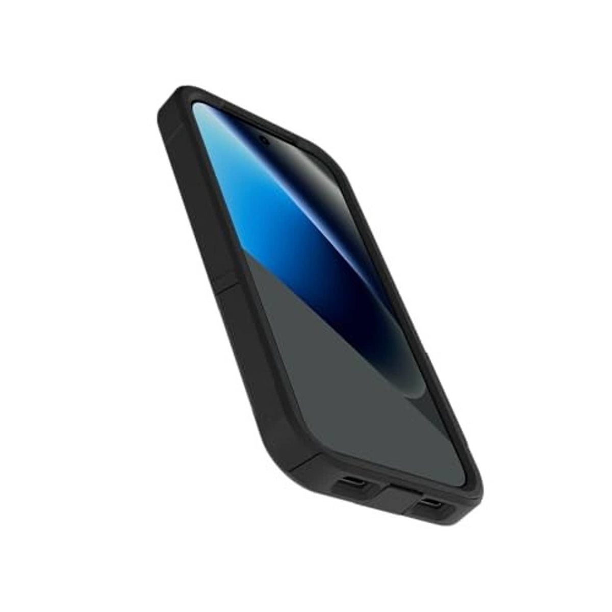 Black slim phone case with angled side profile and raised screen lip, OtterBox branding