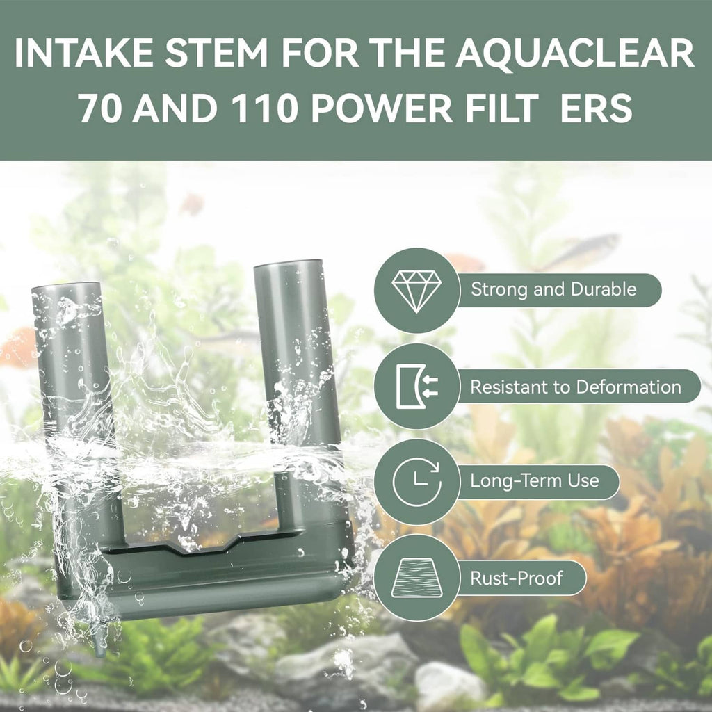 Aquarium intake stem for power filters, U-shaped translucent plastic with twin ports