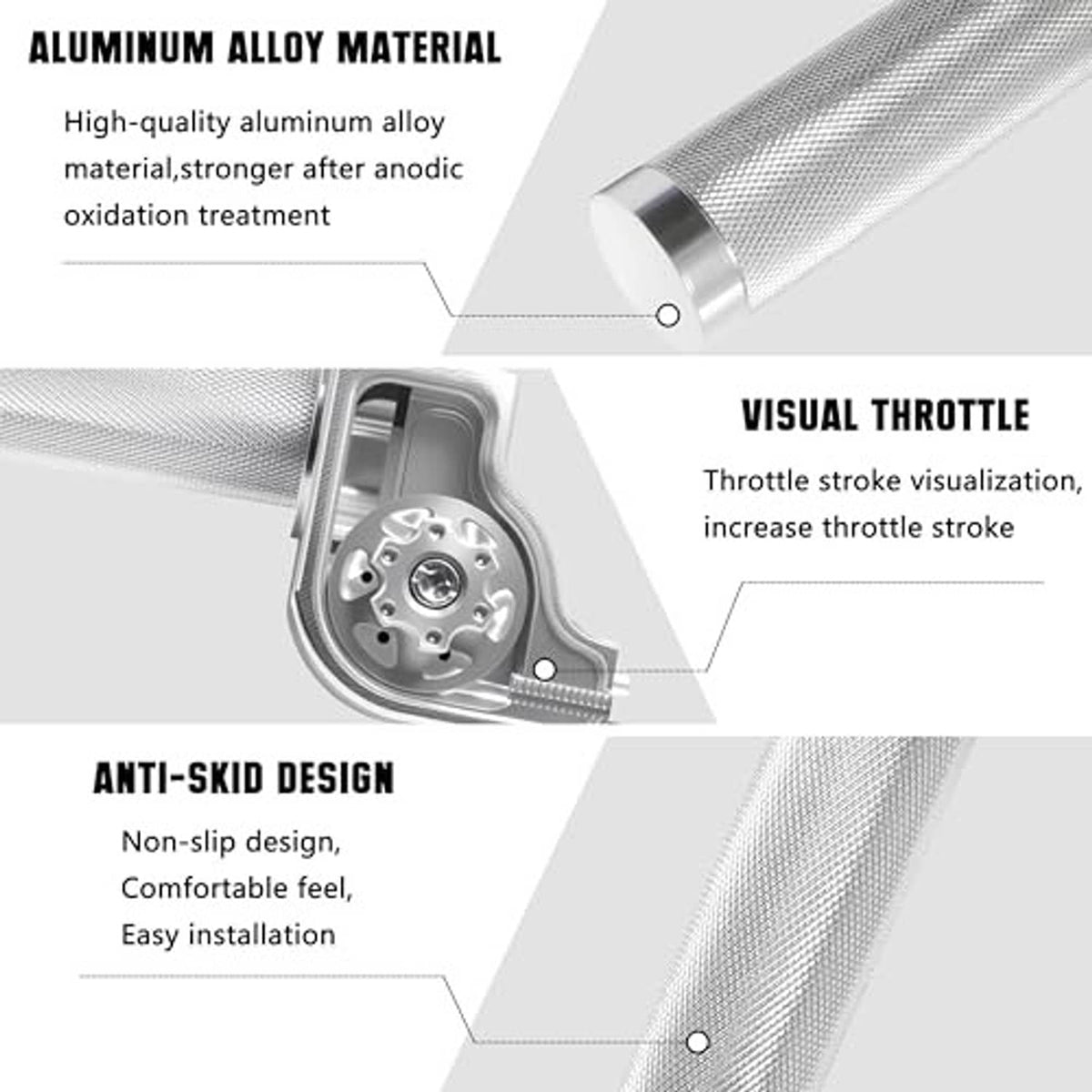 Silver textured motorcycle throttle grip and throttle assembly housing