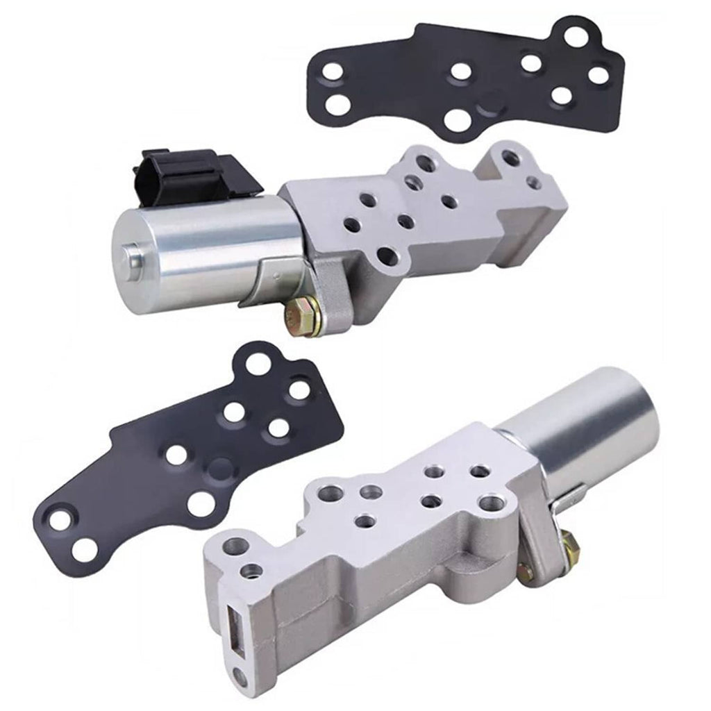 Variable timing solenoid pair with silver housings and black mounting plates