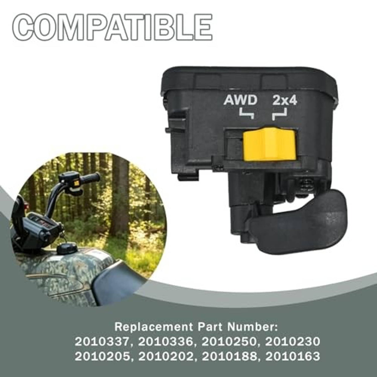 Black thumb throttle lever switch with yellow AWD/2x4 selector and mounting bracket