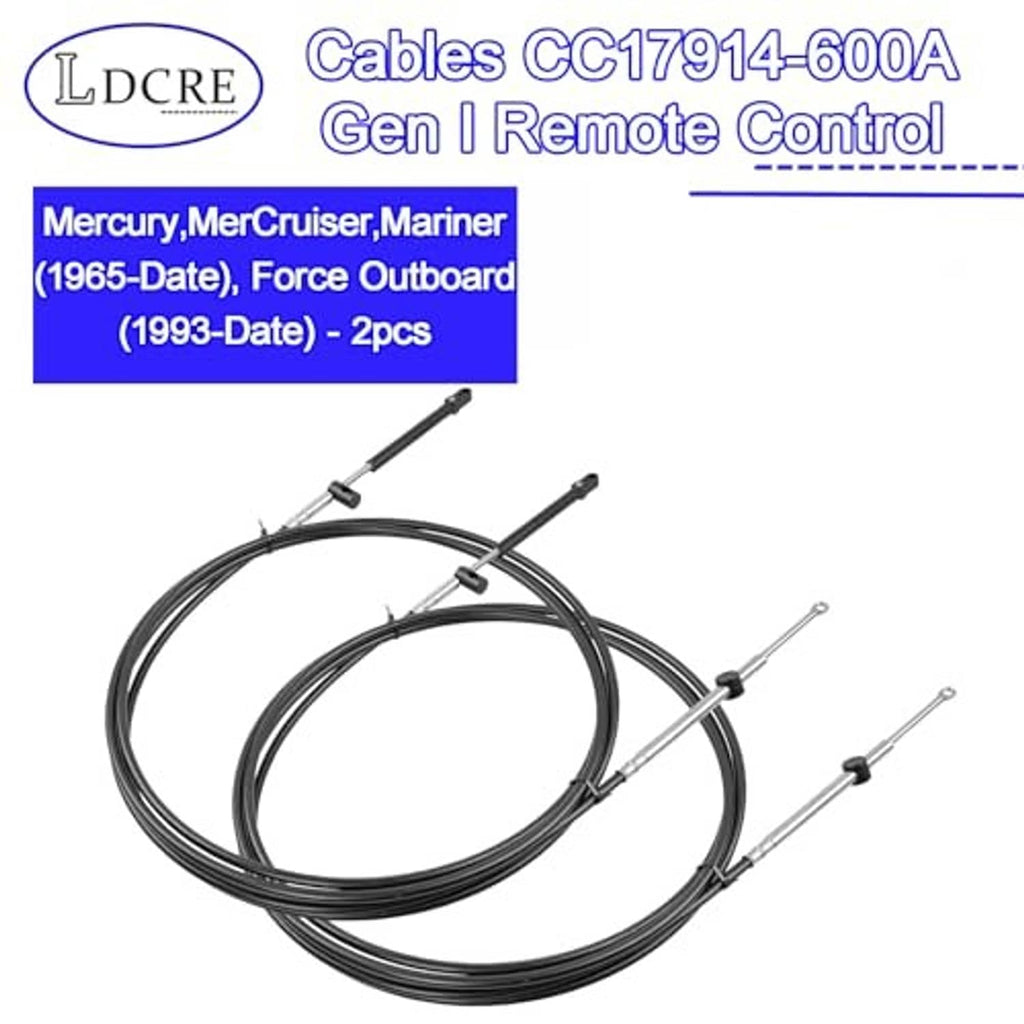 Two-loop boat remote control cable set with black sheaths and silver end terminals