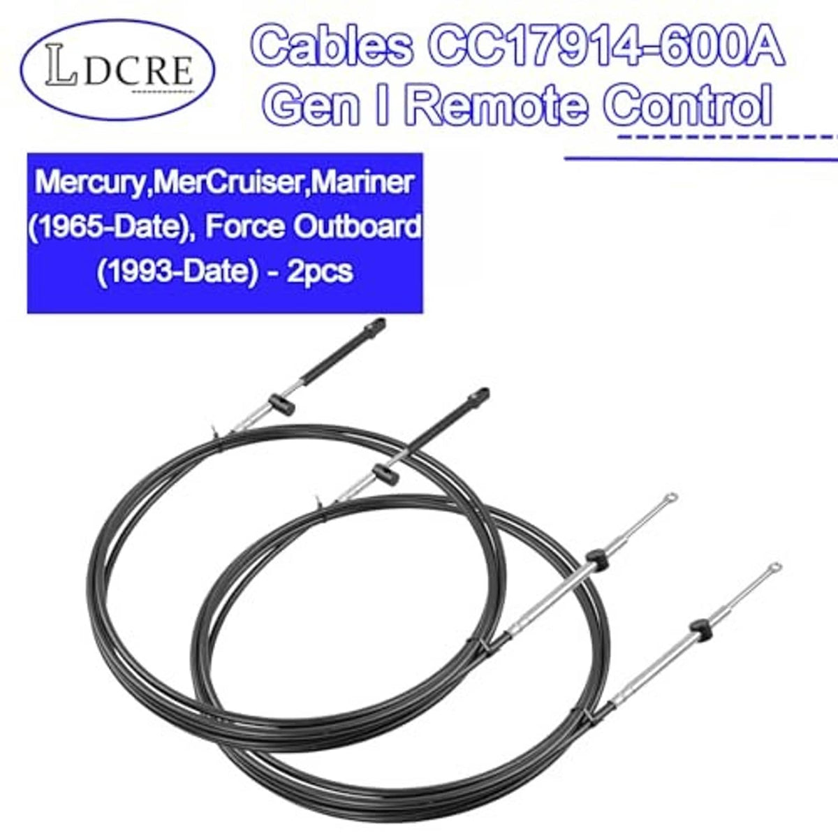 Two-loop boat remote control cable set with black sheaths and silver end terminals
