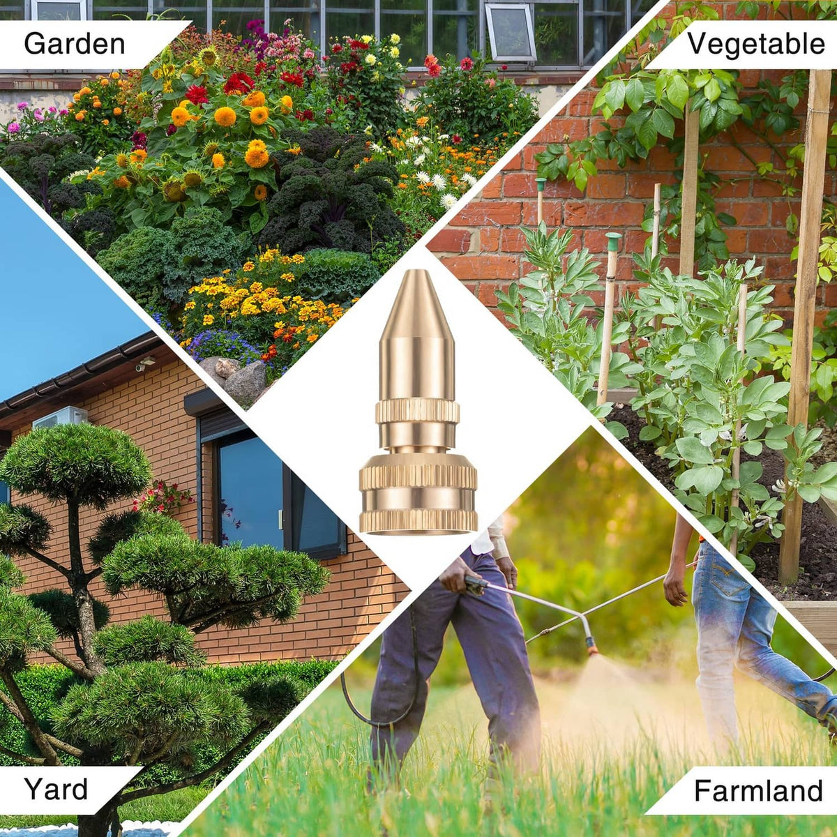 Brass adjustable nozzle for garden, vegetable, yard, and farmland spraying uses