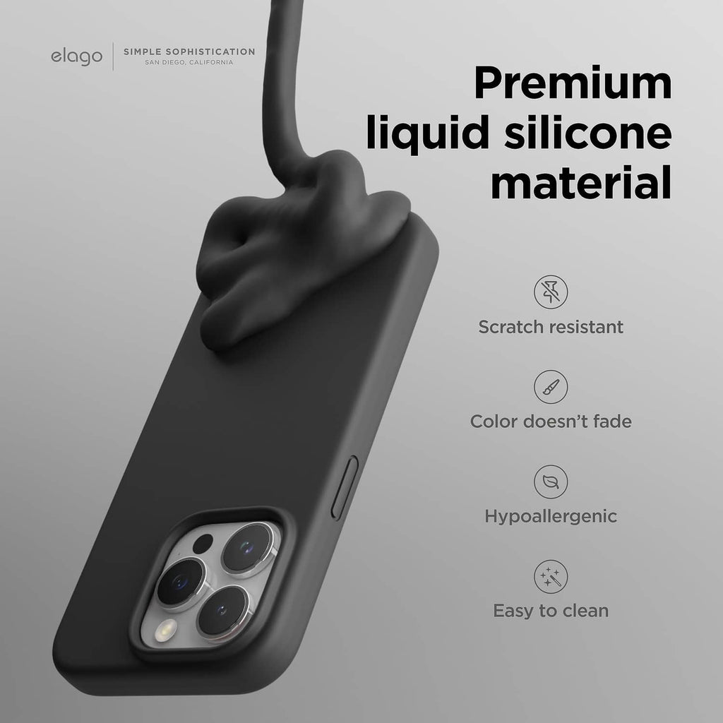 Black full-coverage silicone phone case with raised camera ring and grip texture