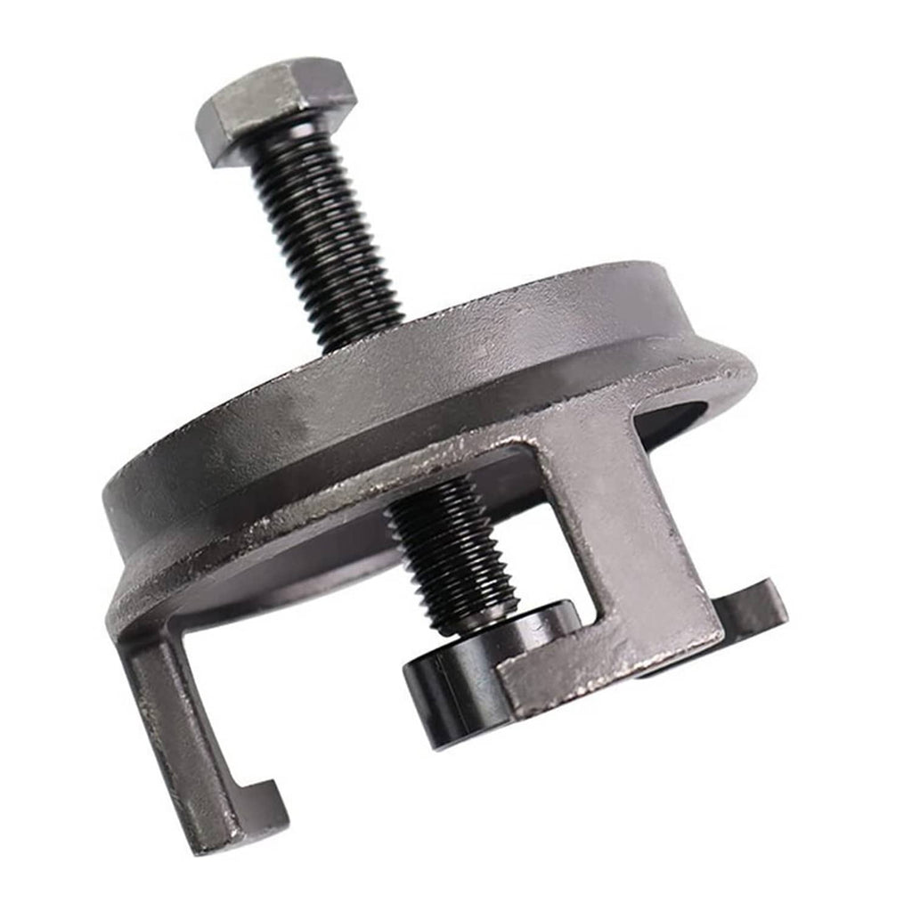 Gray metal harmonic balancer puller with threaded bolts and forked clamp feet