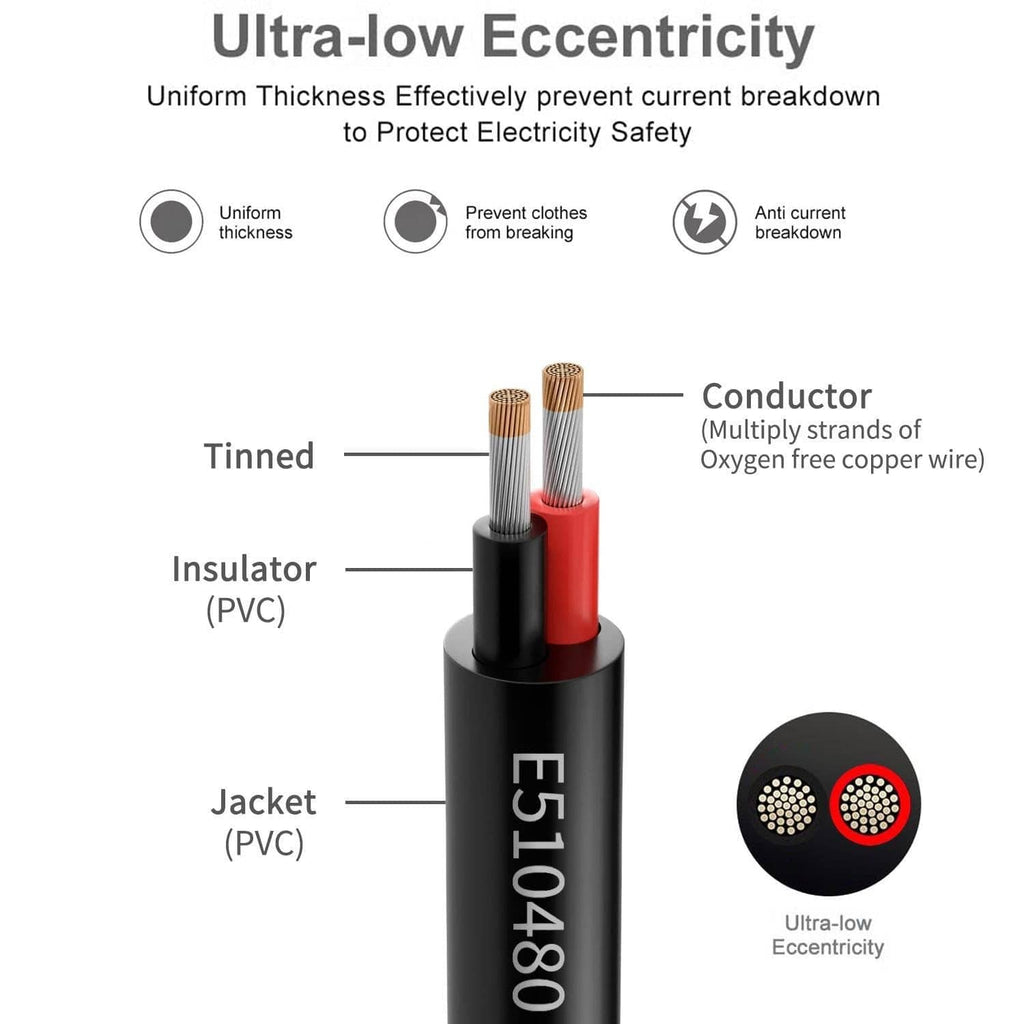 Black PVC jacket 2-conductor wire with red and black insulated conductors shown
