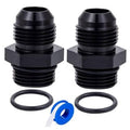 Black AN male flare-to-AN adapter pair with O-ring seals and threaded ports