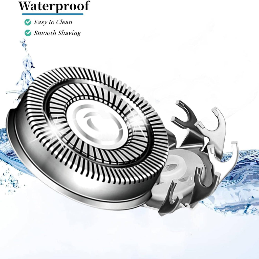 Waterproof replacement shaver head with water splash and rotating foil disc