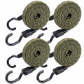 4-pack reflective flat bungee cords, army green, black S-hooks