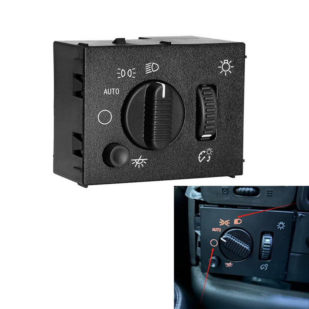Black headlight switch panel front view with rotary dial and two vertical control bars
