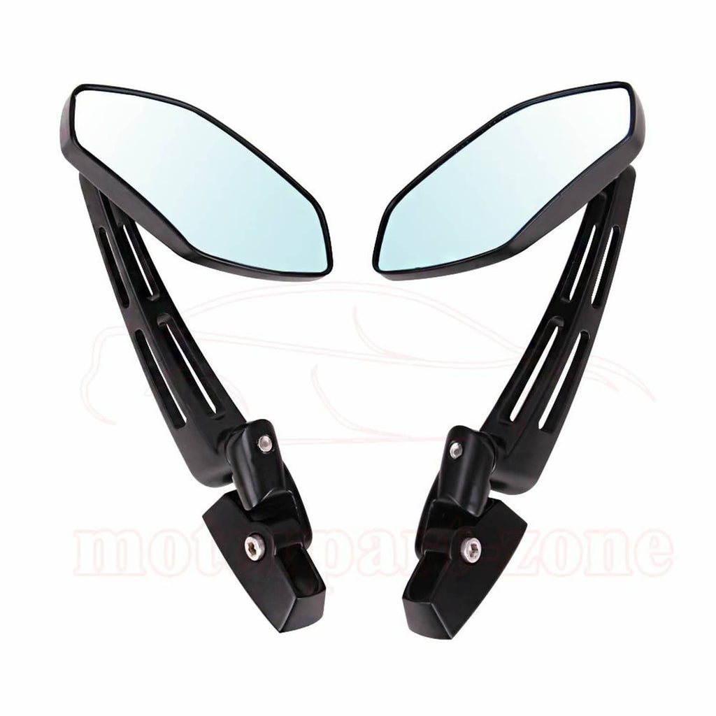Black sport rearview mirror set with blue-tinted lenses and angled mounting arms