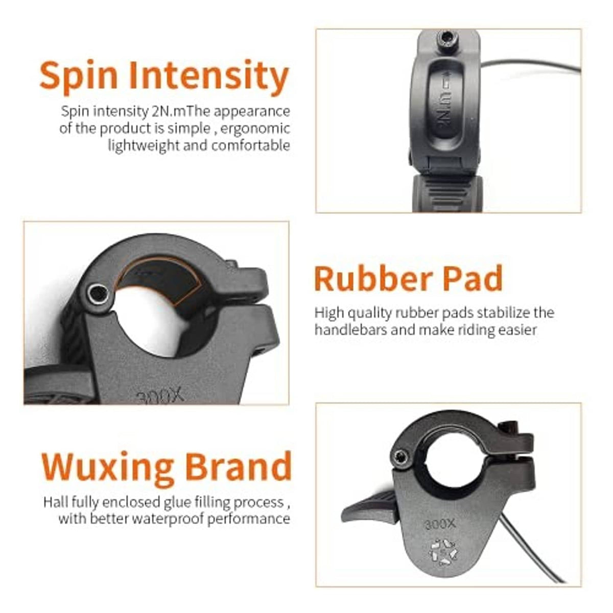 Black thumb throttle with rubber pad for secure grip, 3-pin waterproof plug