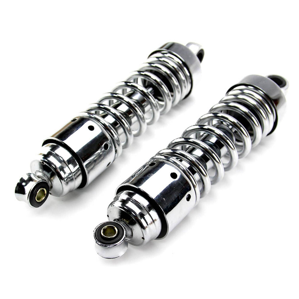 Chrome rear shock absorbers with coil springs and mounting eye bushings pair