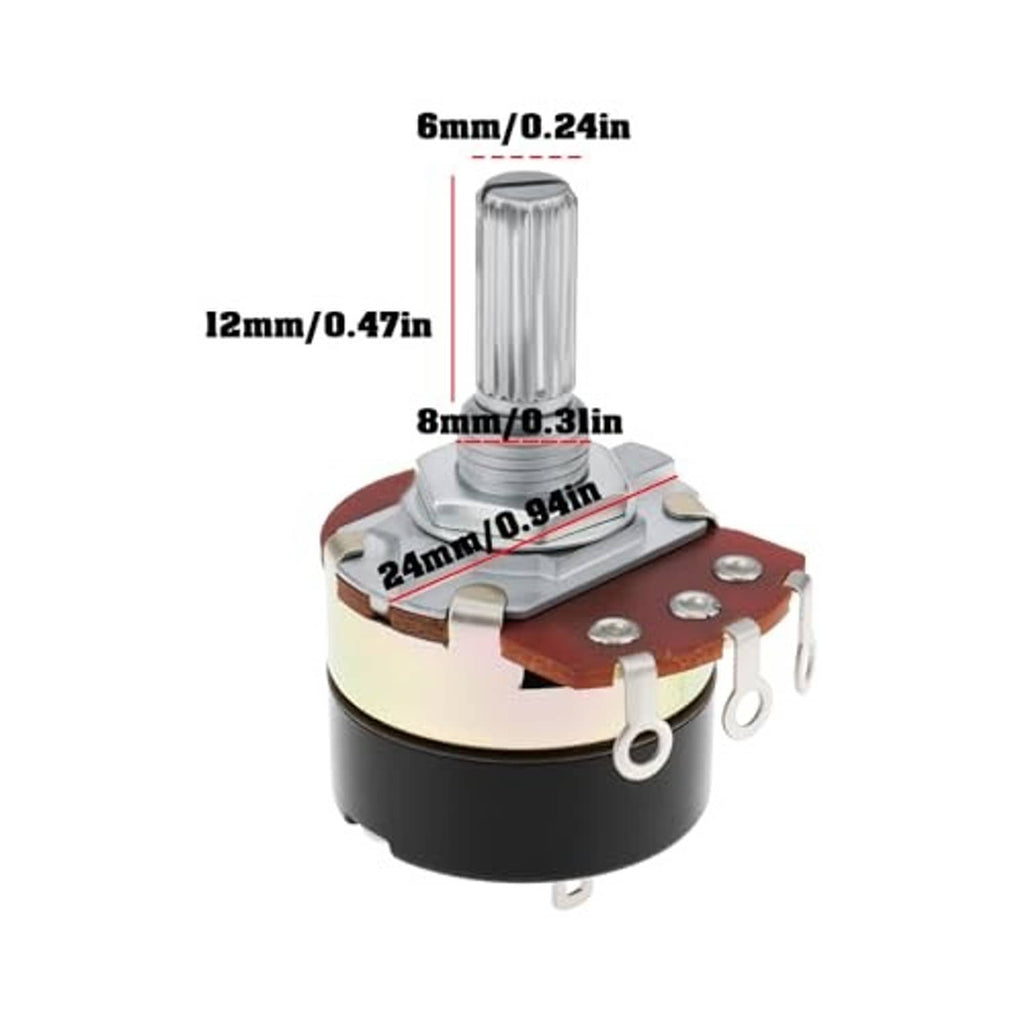 Rotary potentiometer with labeled dimensions: 6mm, 12mm, 8mm, 24mm