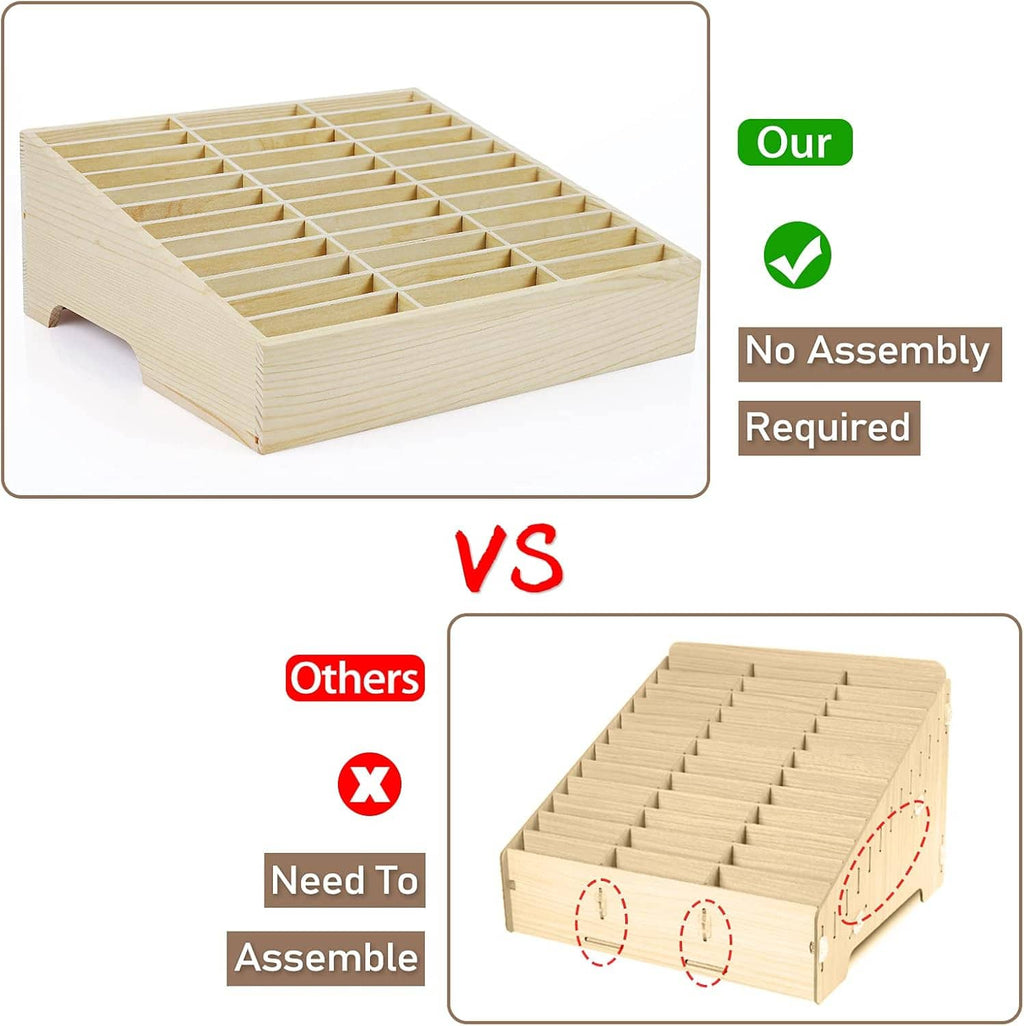 Wooden cell phone holder organizer tray with 36-grid compartments, no-assembly required