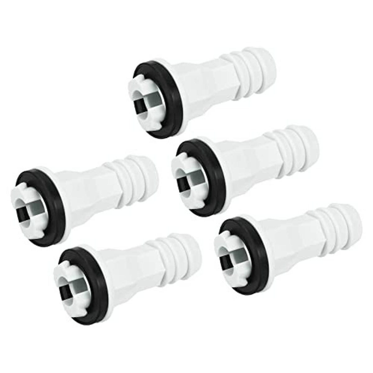 Air conditioner drain hose connector set, straight fittings, white with black rubber rings