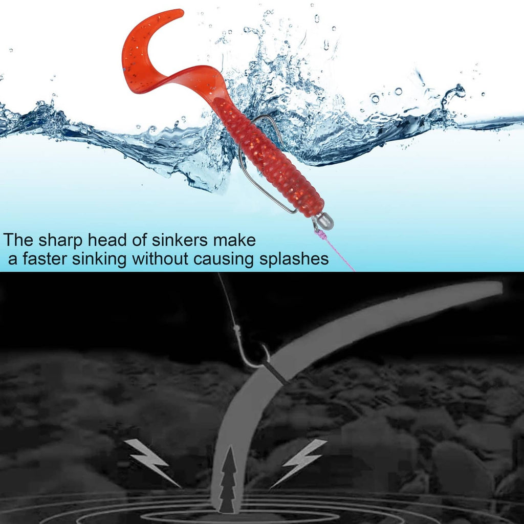 Grey nail sinker inserted into a red soft bait, fast-sinking illustration.
